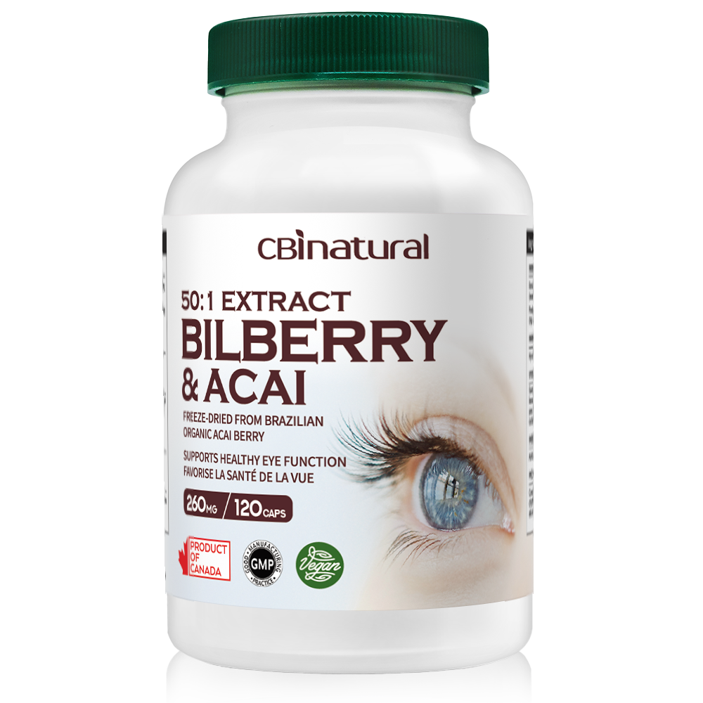 Bilberry 50:1 Extract 3000 mg Strength & Acai Berry, 120 Vegan Capsules, 4-Month Supply