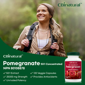 Pomegranate 50:1 Extract, 25000 mg Strength, 120 Vegan Capsules, 2-Month Supply