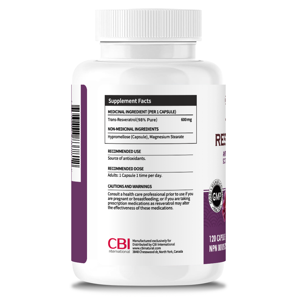 Trans-Resveratrol (98% Pure) 600 mg, 120 Vegan Capsules, 4-Month Supply